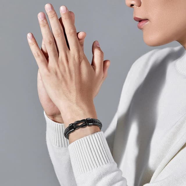 Detalle de Bracelet homme en cuir YELUWA avec fermoir magnétique et carte romantique « À mon homme »