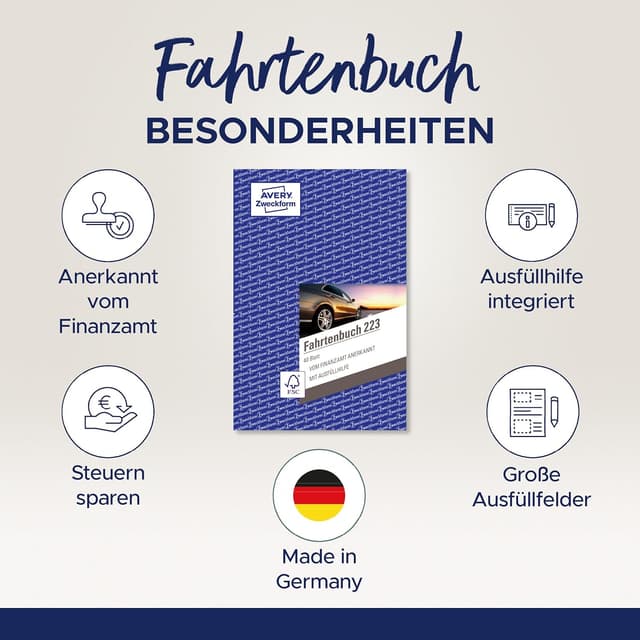 Detalle 2 de AVERY Zweckform 223 Fahrtenbuch A5, 80 Seiten 📒