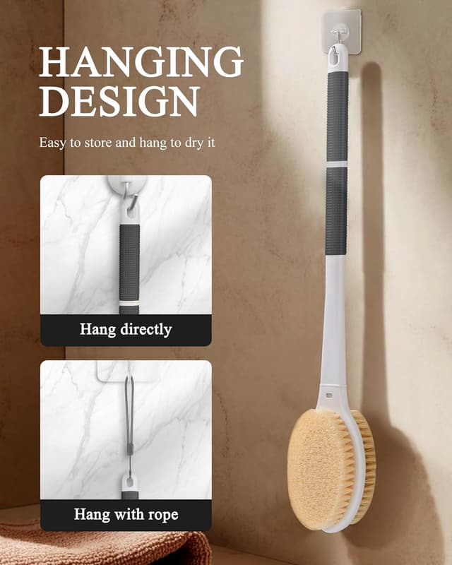Thumbnail 6 de Back Scrubber Body Shower Brush with Extra-Long Non-Slip Handle, Boar & Soft Nylon Bristles (Black)
