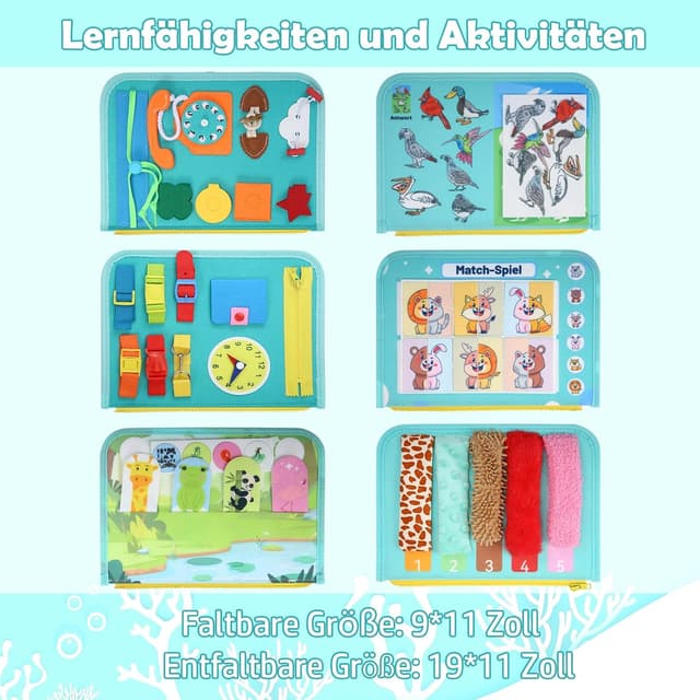 Detalle de khlerox Busy Board Montessori-Spielzeug (Filz) – sensorisches Lernaktivitätsbrett für Kleinkinder, grün