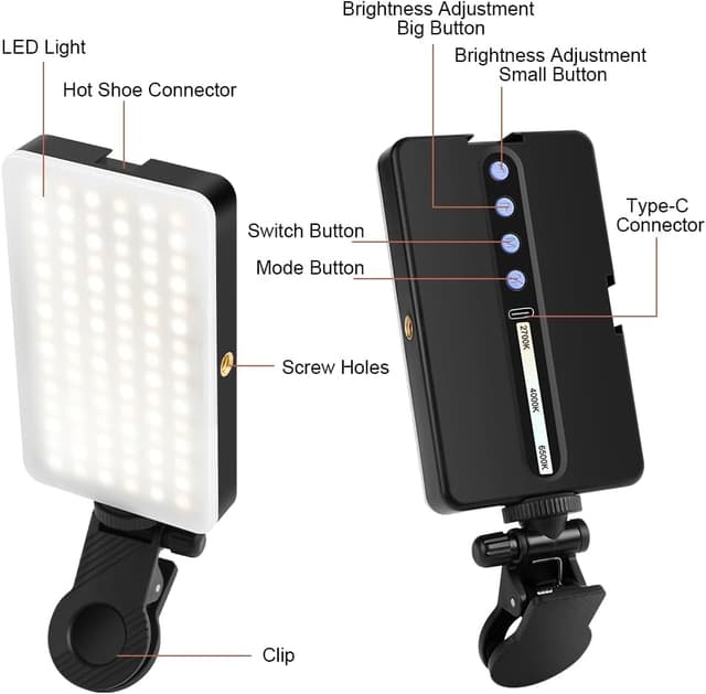 Detalle de LOPHE 90 LED Videolicht – Selfie-Licht mit Clip, 3 Modi und einstellbarer Farbtemperatur