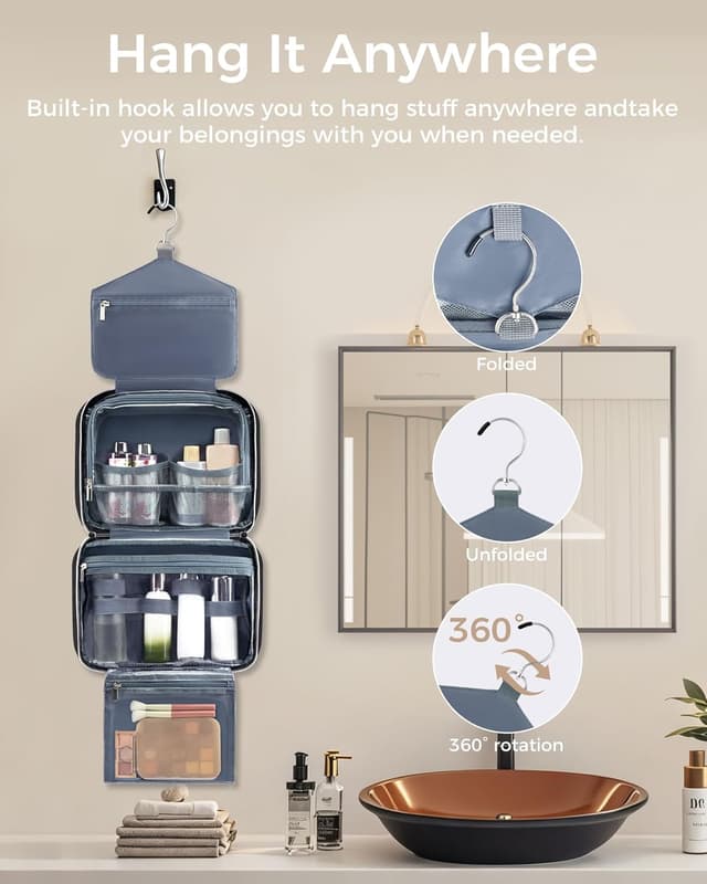 Detalle de BAGLHER Travel Toiletry Bag for Women (Large Black) with Hanging Hook and Organiser Compartments