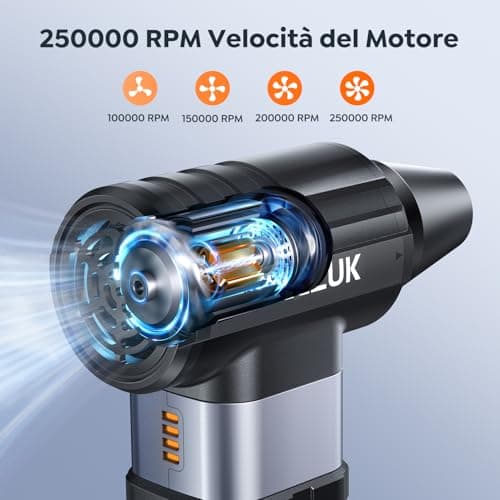 Thumbnail 1 de Soplador de Polvo Eléctrico 250000RPM,4 Velocidades Recargable Aire Comprimido Limpieza PC con Batteria10500mAh, Soplador Aire Comprimido para Laptop, Teclado, Coche