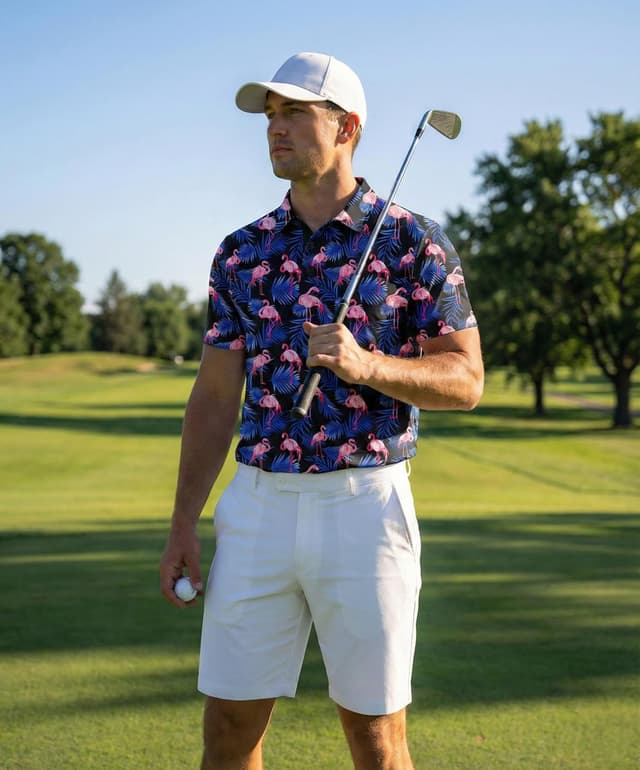 Detalle de QIXING Summer Men’s Golf Polo Shirt — moisture-wicking, quick-dry, printed short-sleeve performance polo