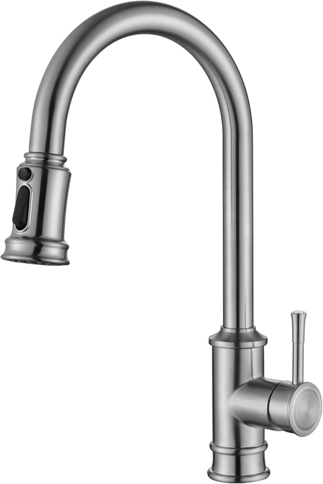 Detalle 2 de LakeBayMZC Rubinetto da cucina a muro in acciaio inox 304 nero, 360° e 2 tipi di getto