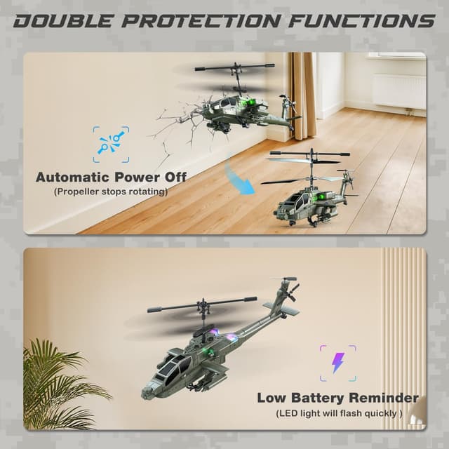 Detalle 2 de VATOS Ferngesteuerte Helikopter „Military Serie“ (2,4G RC) mit 2 Akkus, LED-Licht und Höhenhaltefunktion