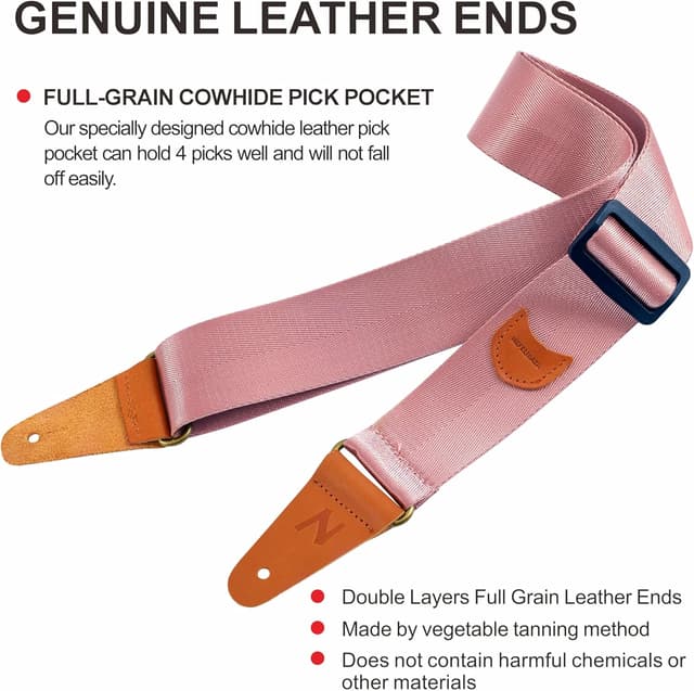 Thumbnail 2 de Nefelibata Gitarrengurt Vintage Nylon & Vollnarbenleder mit Plektrumtasche – Bass, E-, Akustikgitarre