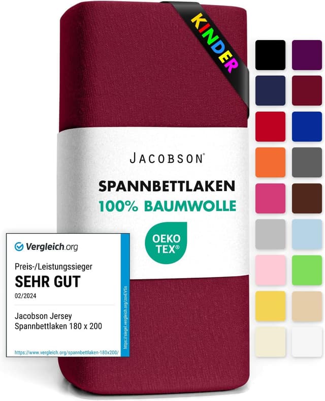Detalle de Jacobson Jersey Spannbettlaken 60x120–70x140 Bordeaux