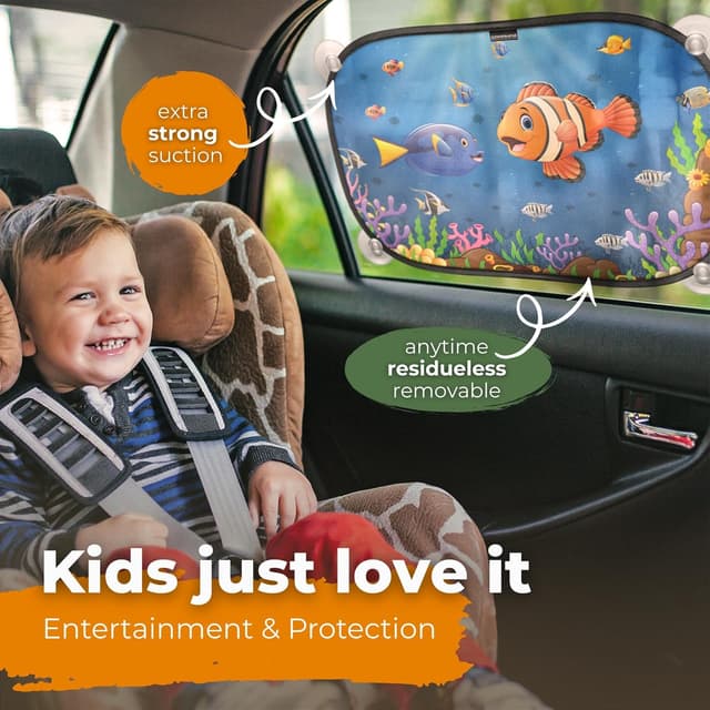 Detalle 2 de Car Window Shades for Baby (48 x 30 cm) by Neo Design – UV protection with suction cups, pack of 2