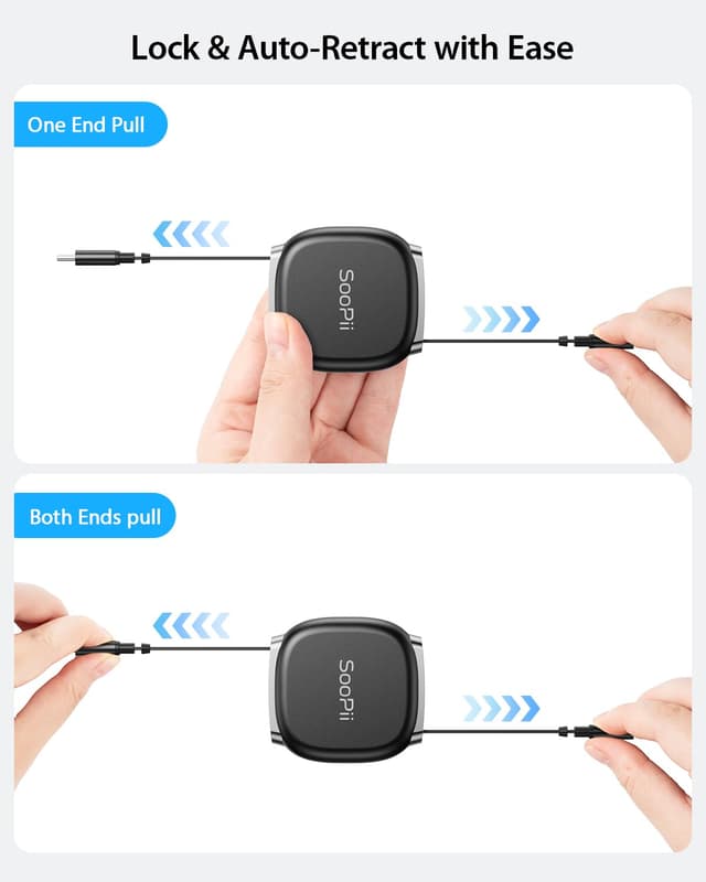 Detalle de SOOPII USB-C to USB-C Retractable Cable (240W, Mag Snap Storage) 2-Pack