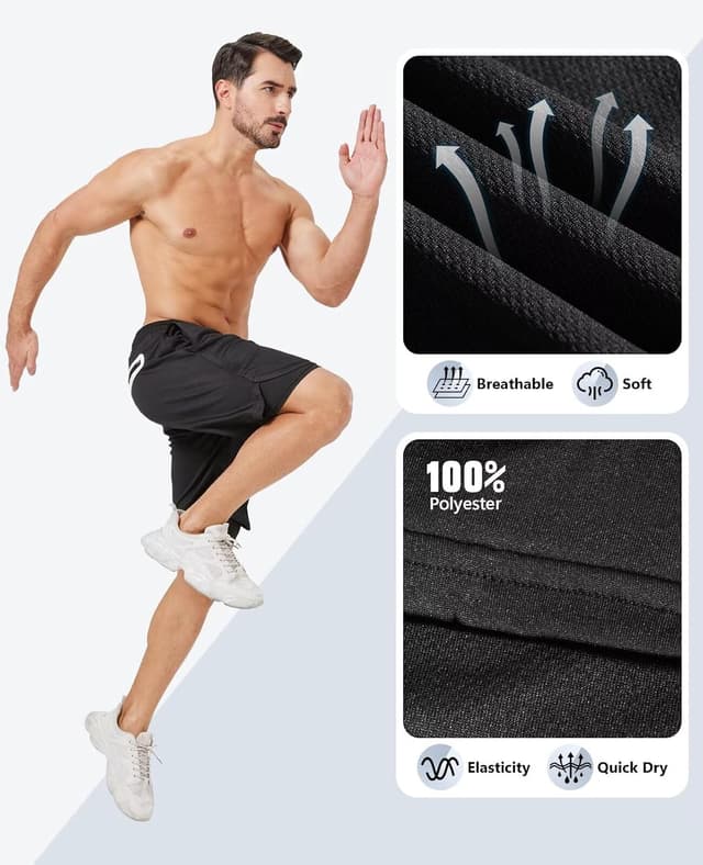 Detalle de OCYMA 3-Pack 2-in-1 Men’s Gym Shorts with Compression Liner, Pockets & Towel Loop (7 inch)