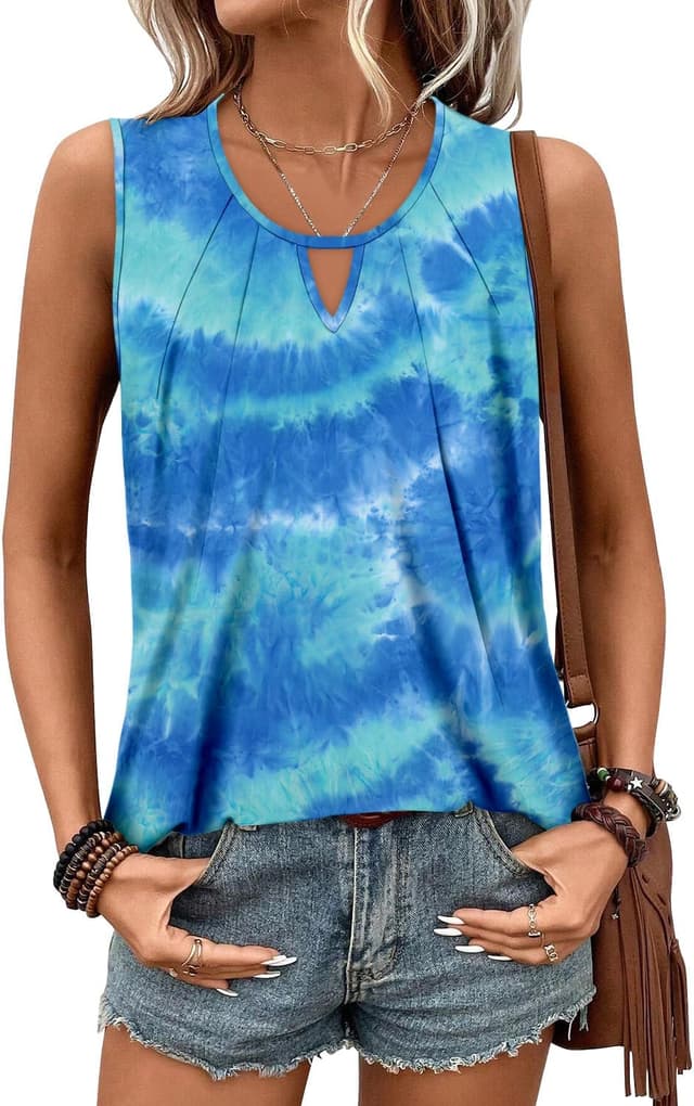 Thumbnail 6 de KISSMODA womens sleeveless summer crew neck tank tops (loose pleated cami tunic)