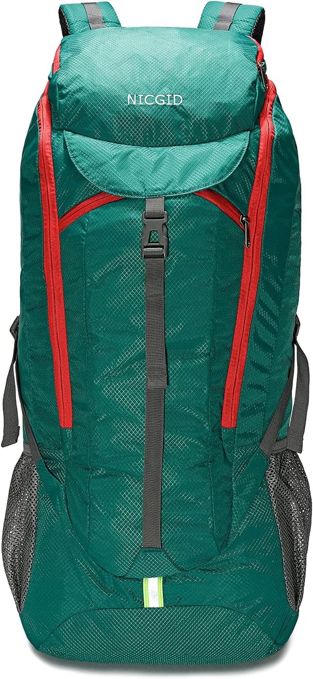 Detalle de Nicgid foldable lightweight hiking backpack (50L/60L/70L) – water-resistant travel rucksack