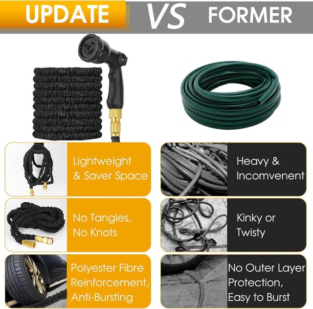 Detalle de Garden Hose Pipe 50FT – 3X Expandable Hose with 10-Mode Spray Gun and Brass Fittings