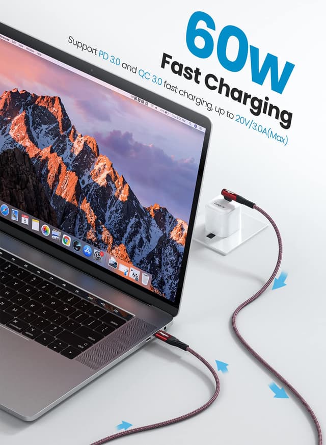 Detalle de Fasgear USB-C to USB-C 90° Right Angle Charging Cable (1.8m, 60W PD)