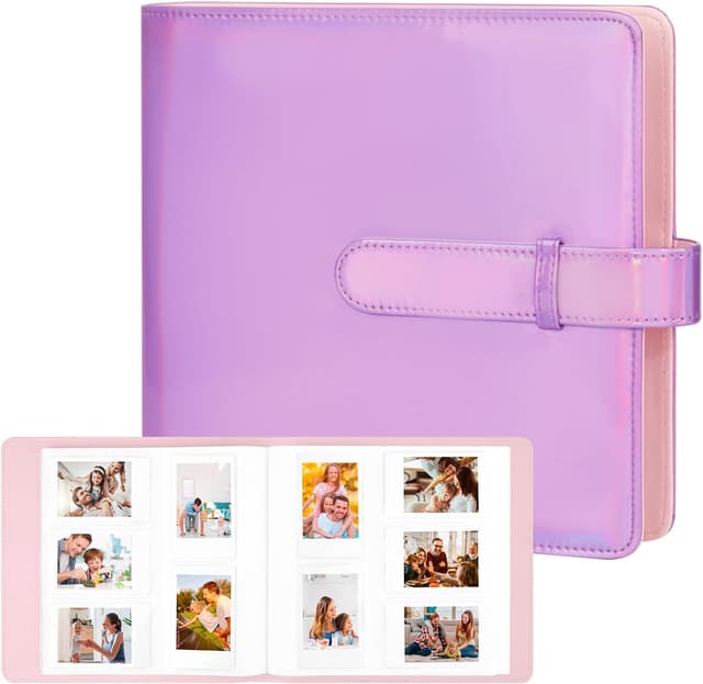 Detalle de Ruibytree 360-Fach Fotoalbum für Sofortbildkameras (Magisch Violett) – passend für Instax Mini & Polaroid Snap