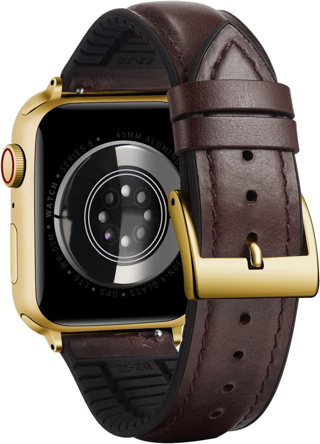 Detalle de BINLUN oil wax leather & silicone hybrid Apple Watch strap (38mm–42mm, compatible models)