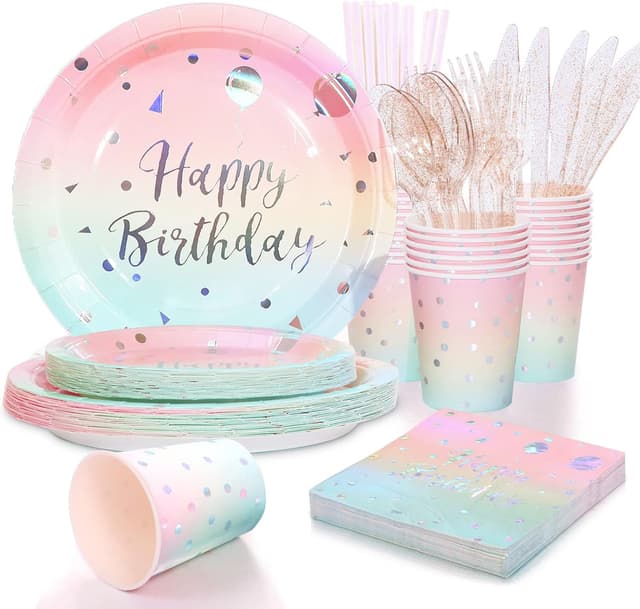 Detalle de Pastel Party 200Pc Disposable Tableware Set 🎉