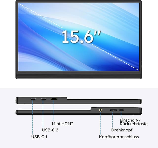 Thumbnail 6 de Dopesplay Portable Monitor 15,6 Zoll (1080P) mit Lautsprecher & einstellbarem Ständer – ultradünnes USB‑C/HMDI Zusatzdisplay