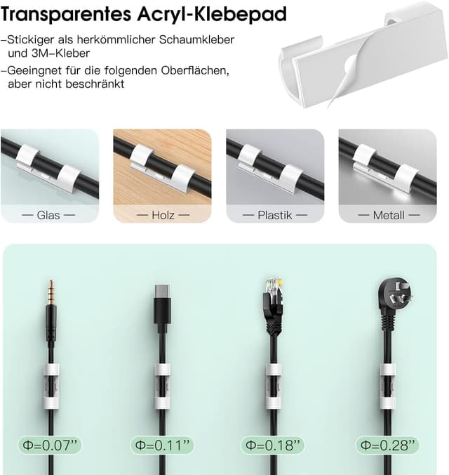 Detalle de AGPTEK 30PCS Clips Câbles adhésifs 0,7 cm