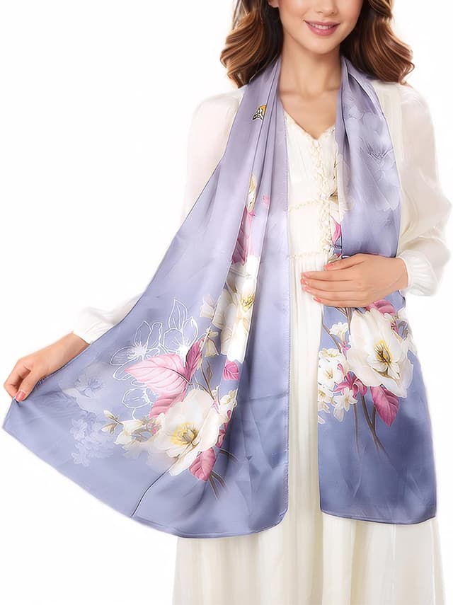 Thumbnail 3 de KALOEY Seidenschal 100% Seide 55×173 cm 🧣