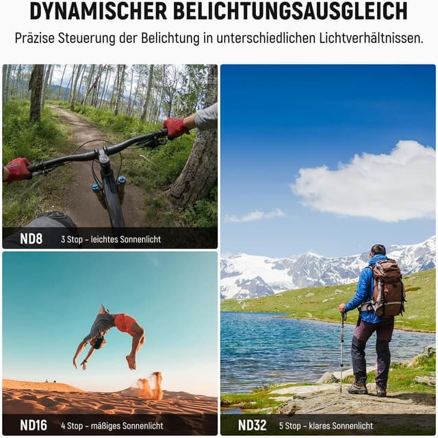 Detalle de NEEWER ND Filter-Set für DJI Osmo Nano (ND8/16/32/CPL), 4er Pack – aufschraubbare Graufilter für Action-Cam-Linsen