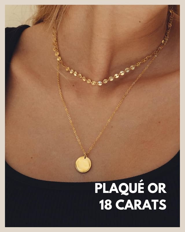 Detalle de GD GOOD.designs EST. 2015 – Collier multi-rangs pour femmes avec plaquettes (acier inoxydable, résistant à l’eau)
