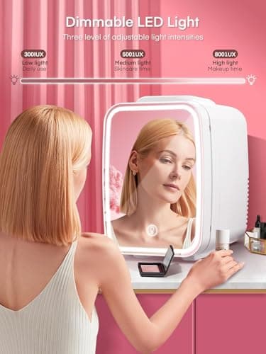 Detalle 2 de FOHERE Mini Nevera para Dormitorio con Espejo LED y función frío/calor (5L)