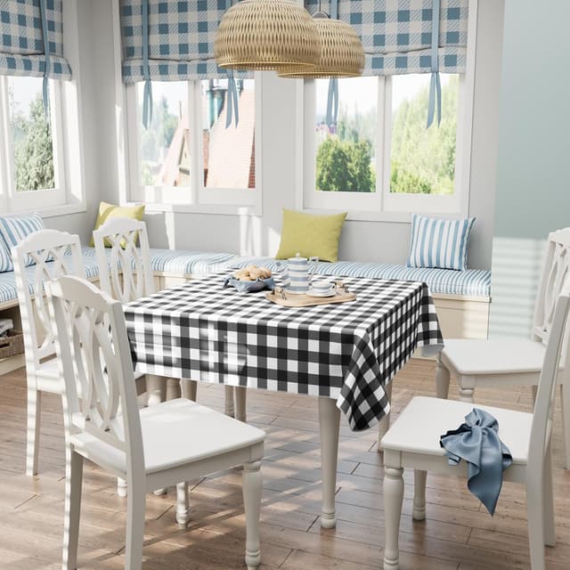 Thumbnail 6 de misaya Square Waterproof Vinyl Table Cloth with Flannel Back, Black and White (54 x 54 in)