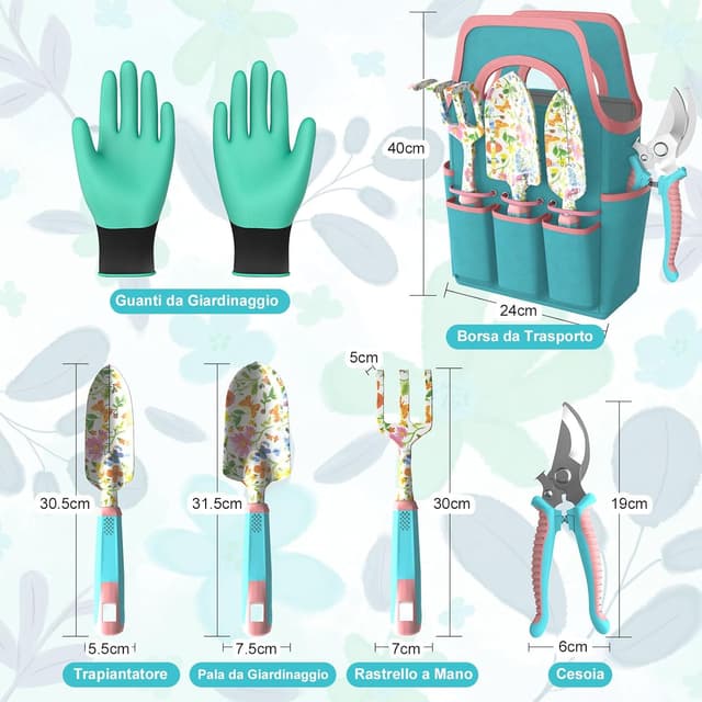 Detalle de MQHUAYU set di 6 attrezzi da giardinaggio con utensili a mano in lega di alluminio e borsa