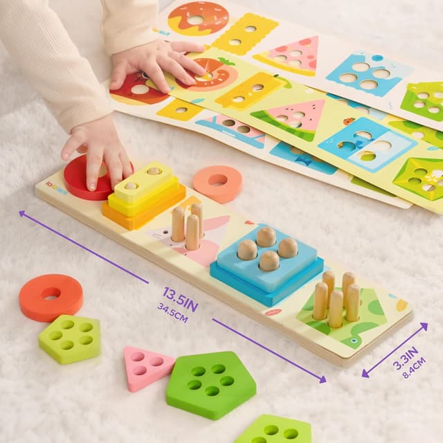Detalle de lalalark Montessori wooden sorting & stacking toy set for 1–3 year olds