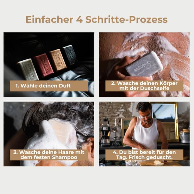 Detalle de SKINBRO Originals Festes Duschgel für Männer mit Aktivkohle (100 g) – vegan, silikonfrei, Made in Germany