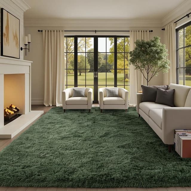 Detalle de 9x12 Ft Extra Large Shag Green Area Rug (Ultra-Soft, Non-Slip) for Living Room, Bedroom, and Kids Spaces