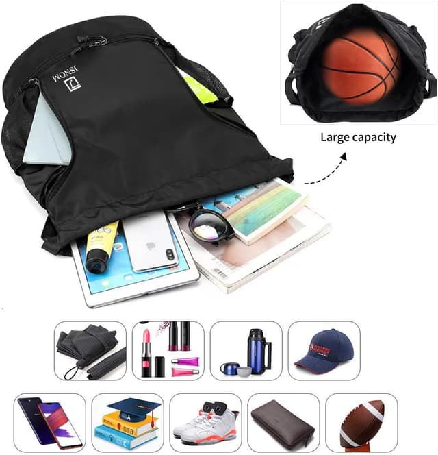 Detalle de JSNOM Zaino Mare con coulisse impermeabile Zaino Sportivo per palestra, spiaggia e viaggio (Nero)