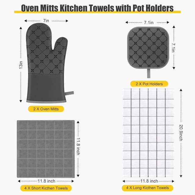 Detalle de Oven Mitts, Pot Holders & Kitchen Towels Set (12PCS) — Heat Resistant to 500°F with Non-Slip Silicone Surface