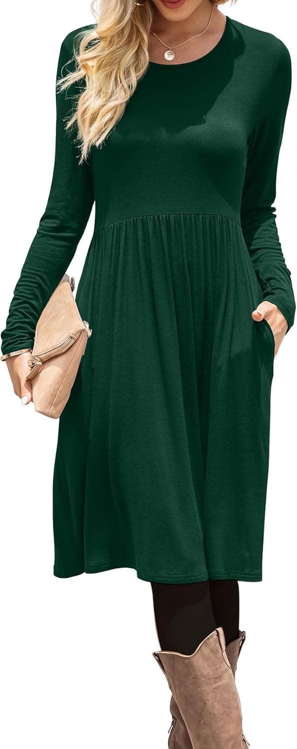 Detalle de DB MOON Women Casual Long Sleeve Empire Waist Dress with Pockets