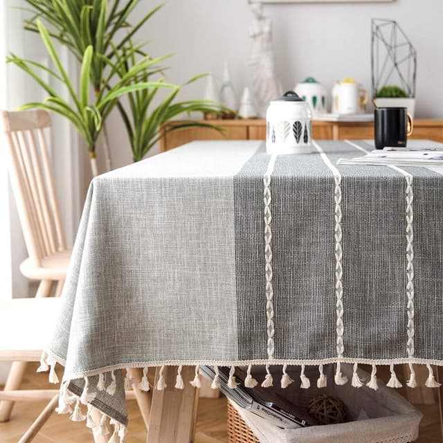 Thumbnail 6 de SUNBEAUTY wipeable rectangular cotton-linen tablecloth (60% cotton, 40% linen) 140x240cm grey with tassels