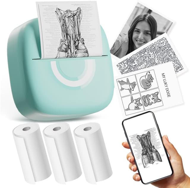 Detalle de Cabaro Mini Drucker für Aufkleber & Fotodruck per Bluetooth (Thermoprinter, 3 Rollen)