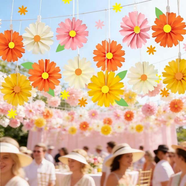 Thumbnail 6 de SUNBEAUTY 48er Set Papierfächer Deko (Ø 15 cm) mit Stickern – orange & gelb für Party, Garten, Hochzeit & Kinder