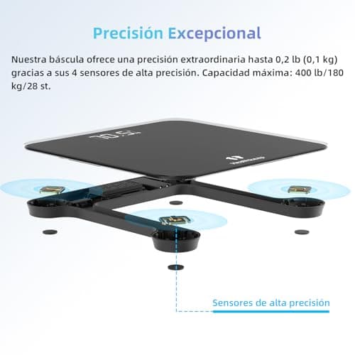 Detalle de Healthkeep Báscula de baño digital negra con pantalla LED y Step-On (hasta 180 kg)