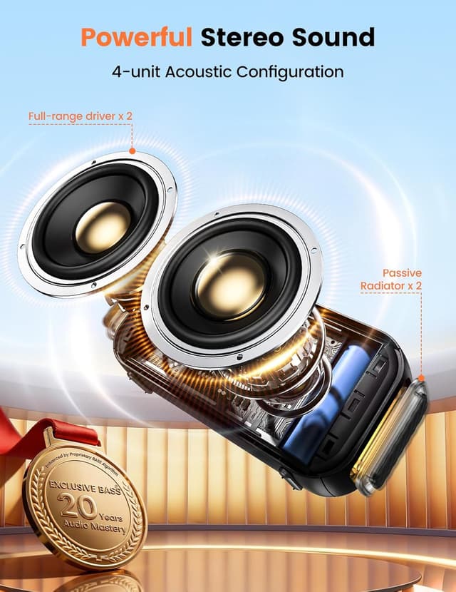 Detalle 2 de dbsono Bluetooth Speaker Stereo 20W (IPX5) with 30H Playtime, True Wireless Pairing & Lightshow — Black