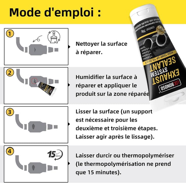 Detalle 2 de LOCBONDSO pâte d’échappement 1100°C (75 g) – colmater trous, fissures et points de rouille