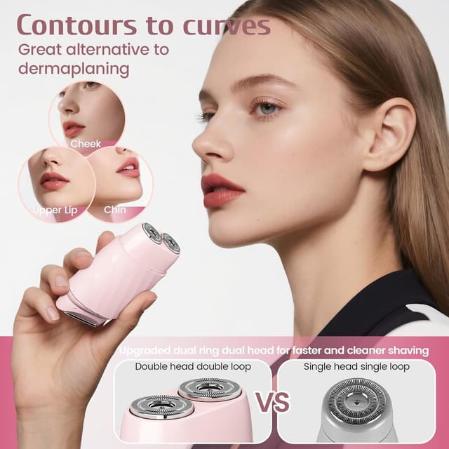 Detalle 2 de Asbyte 4-in-1 Electric Razor for Women (Bikini Trimmer & Facial Hair Remover) – Dual-Head, IPX7 Waterproof, Rechargeable Cordless, Pink