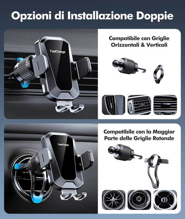 Detalle de EOIWUY caricatore wireless auto 15W con bloccaggio automatico 360°