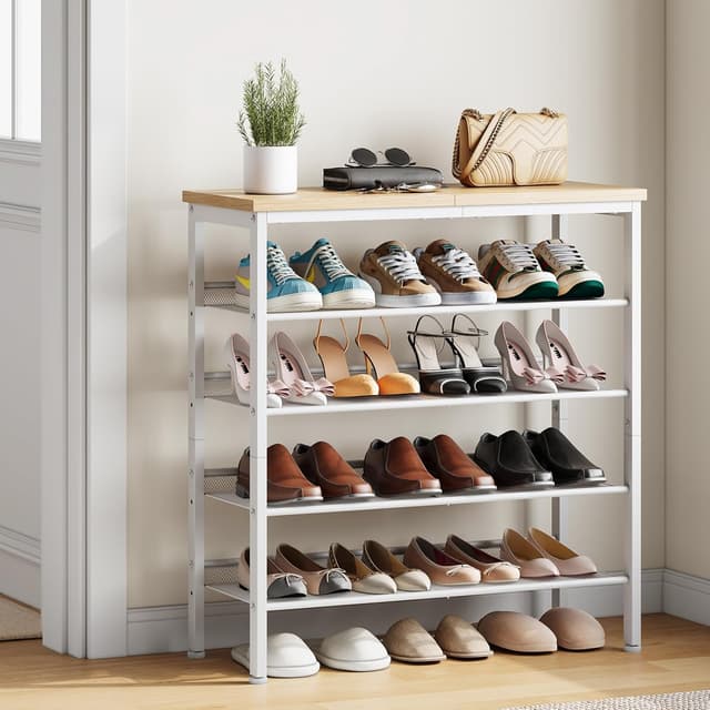 Detalle de HOOBRO Étagère à chaussures EWN12XJ01 (5 niveaux) pour 16 à 20 paires, maille métallique réglable