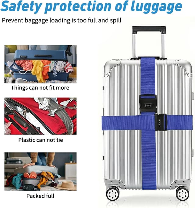 Thumbnail 3 de Koffergurt 2 Stück Verstellbar Zahlenschloss Blau