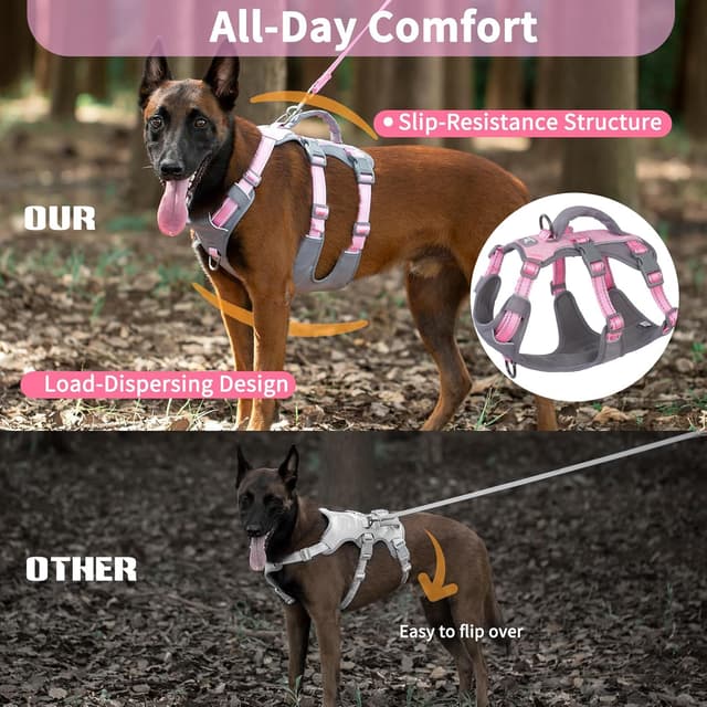 Detalle 2 de Huntboo Escape Proof Dog Harness Medium (Light Pink, M) with Anti-Pull Control Handle