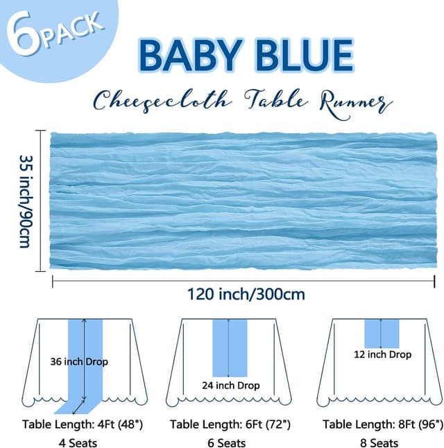 Detalle de Heneger 6-Pack Baby Blue Cheesecloth Table Runner (10 Ft) for Easter, Spring & Boho Decor