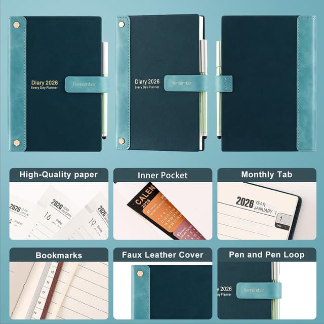 Thumbnail 6 de Mljtoyo Academic Diary 2026 (A5) – Day-Per-Page Hardcover Organiser, Jan–Dec 2026