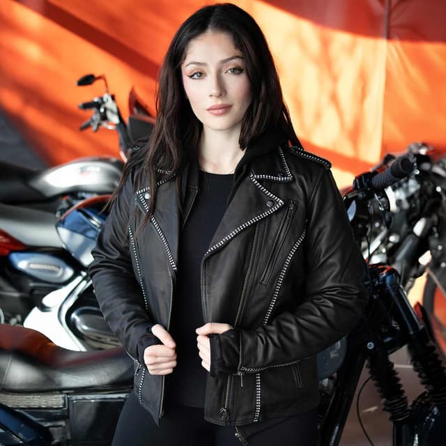 Detalle 2 de Milwaukee Leather MLL2503 Studded Black Leather Moto Jacket